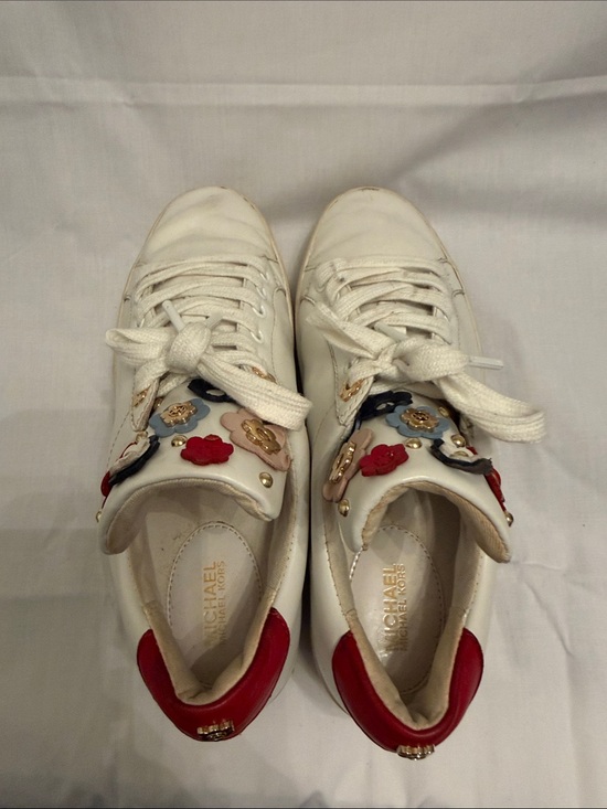 Michael Kors Shoes - Michael Kors White Leather Sneakers with Multicolor Floral Appliques